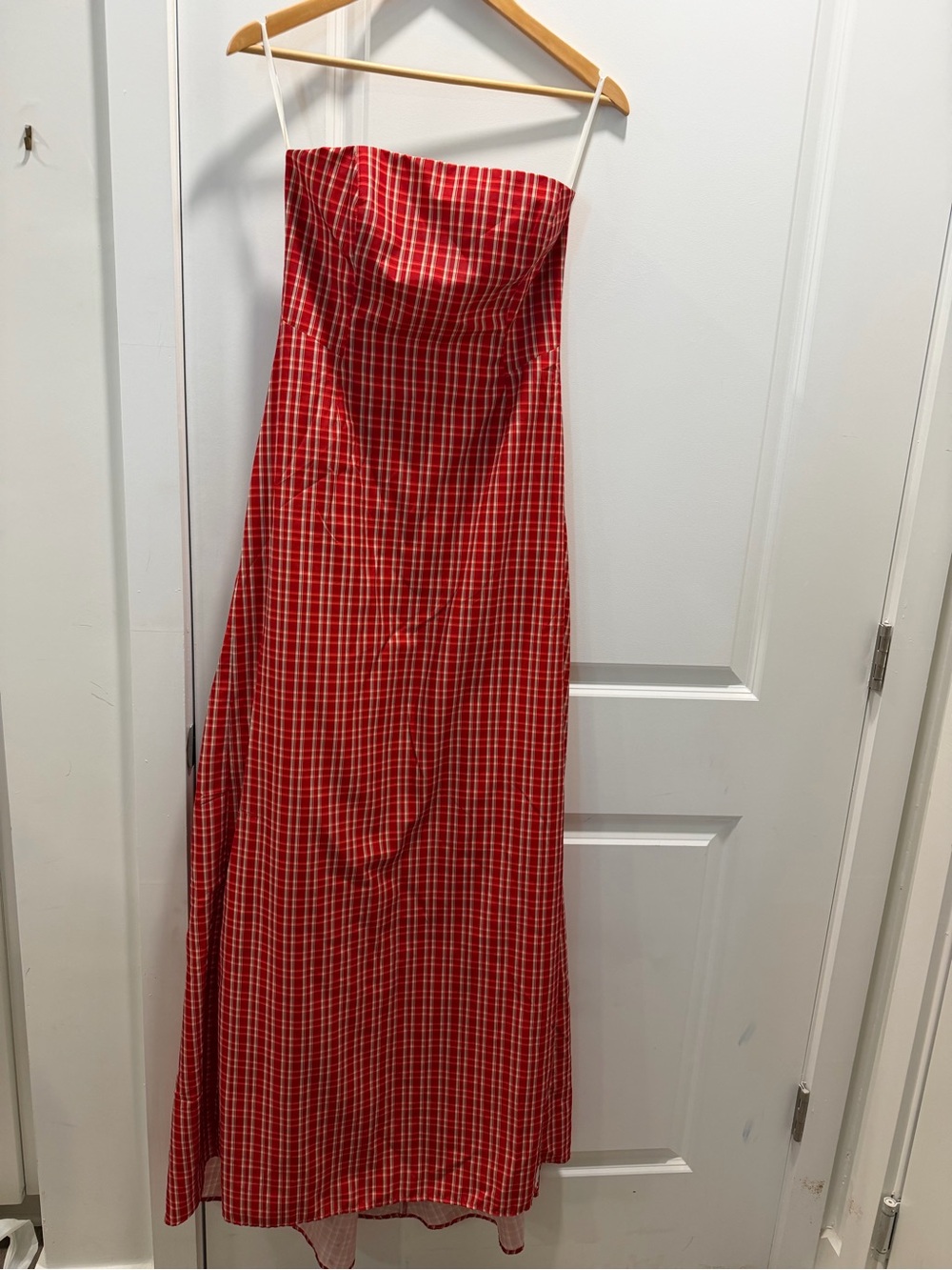 BCBG — Red Plaid Strapless Gown